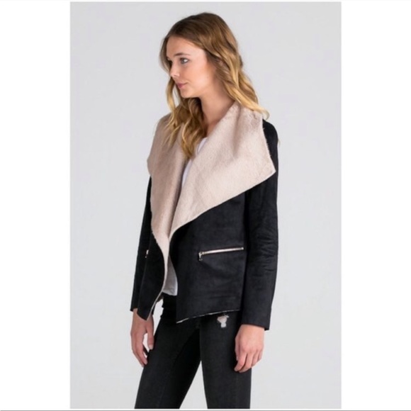 NEW FAUX SHERPA BLACK MOTOR JACKET SIZE S - Picture 2 of 8